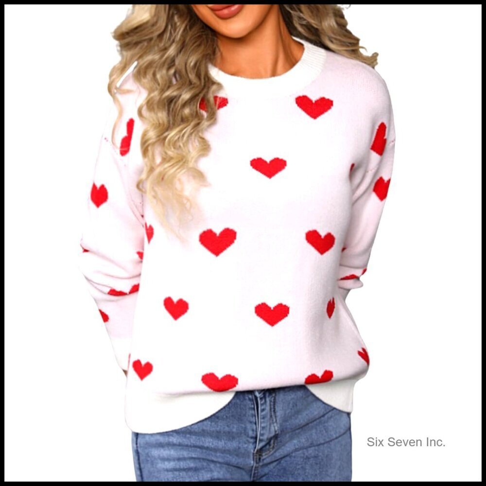 Oversized Heart Knit Sweater Pullover Crewneck Long Sleeve Y2K Chic Date Wear
